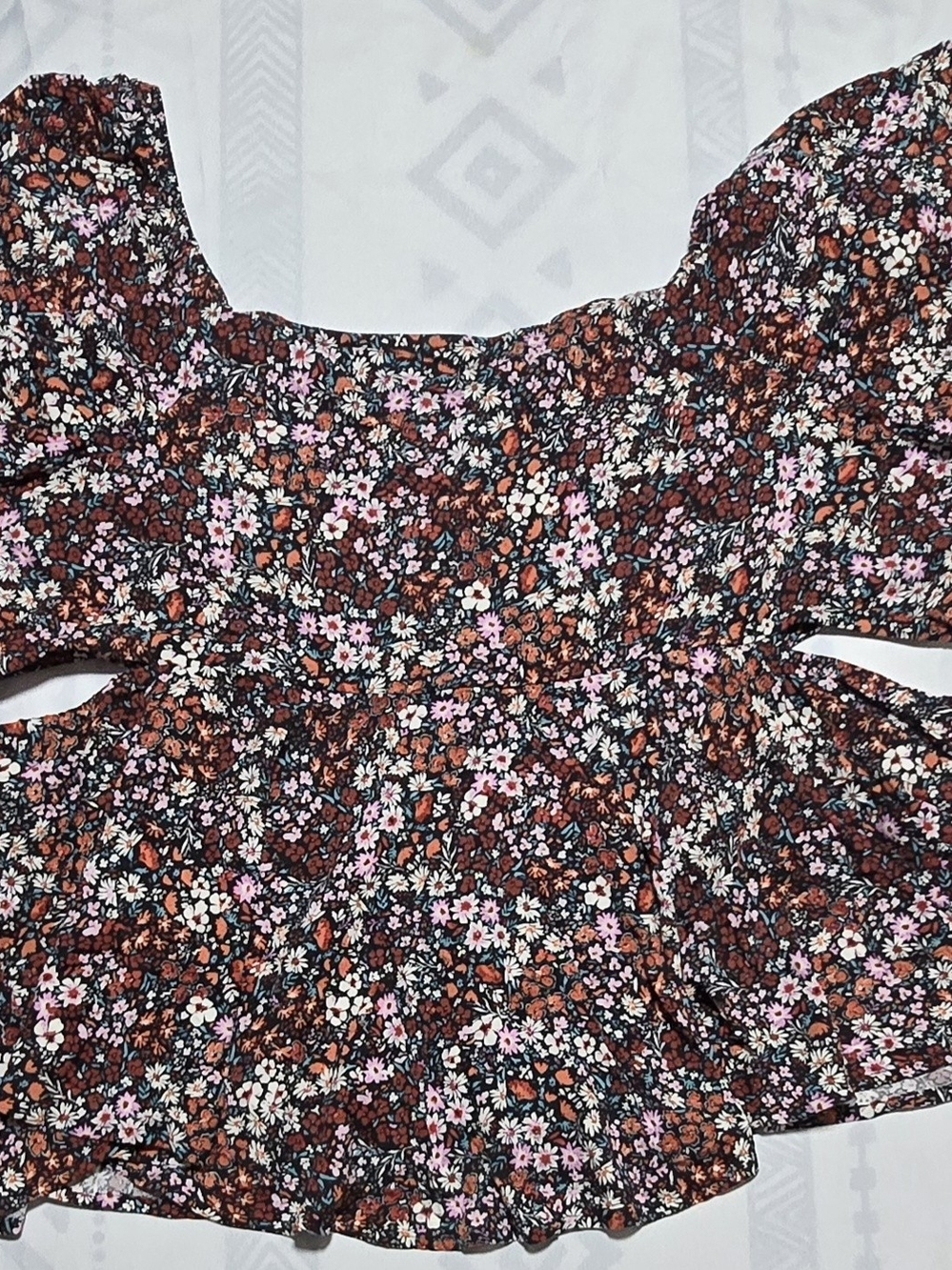 torrid Floral Puff-Sleeve Peplum Top in Pink & Brown